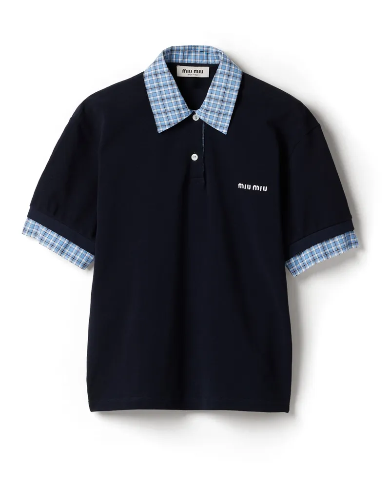 Miu Miu Poloshirt Aus Piqué Und Popeline, Damen, Blau, Größe Blau