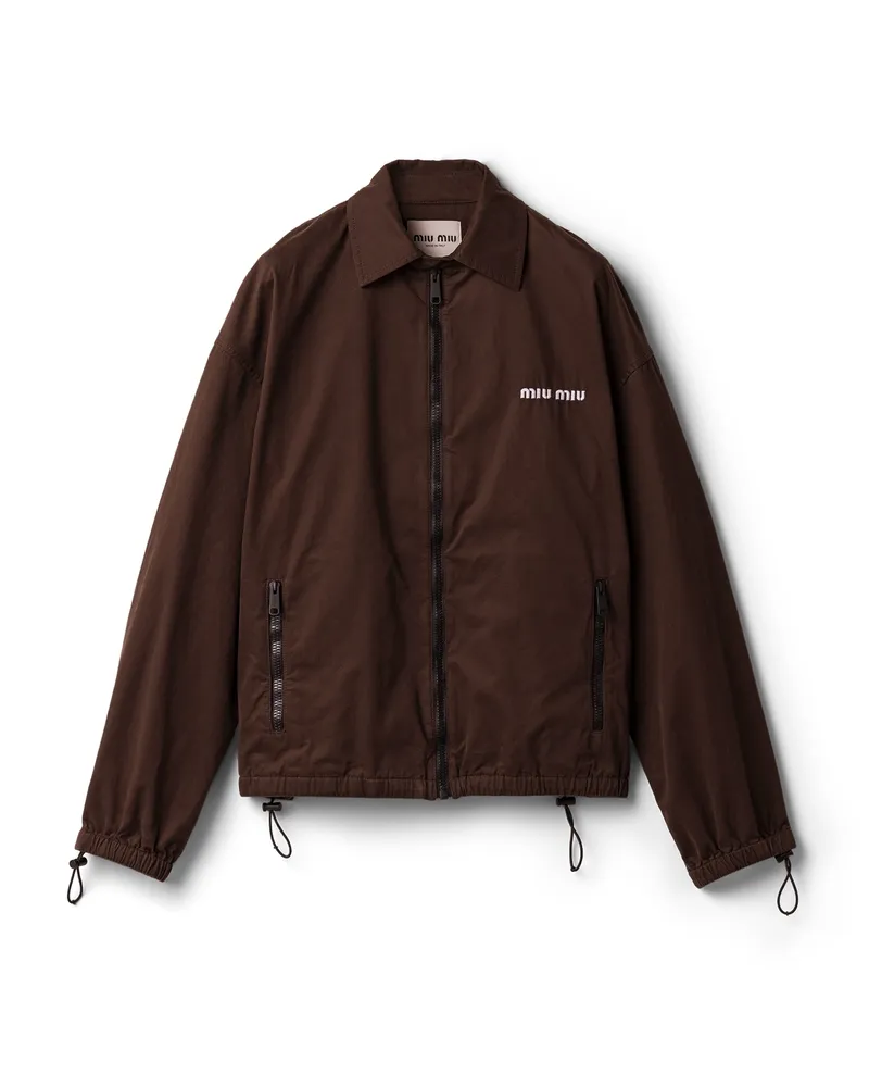 Miu Miu Blousonjacke Aus Gewaschenem Gabardine, Damen, Ebenholz, Größe Ebenholz