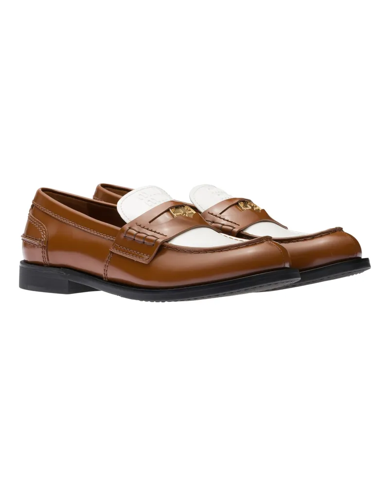 Miu Miu Loafer Aus Leder, Damen, Cognac/weiss, Größe Cognac