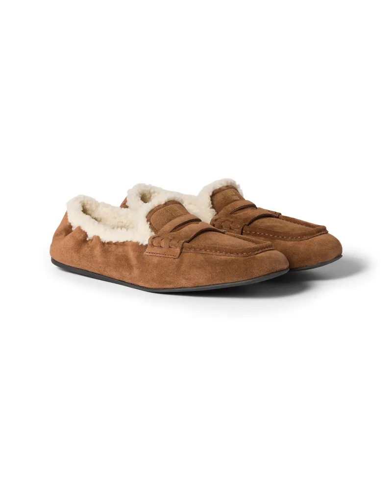 Miu Miu Ruches Loafer Aus Wildleder, Damen, Kakaobraun, Größe Kakaobraun