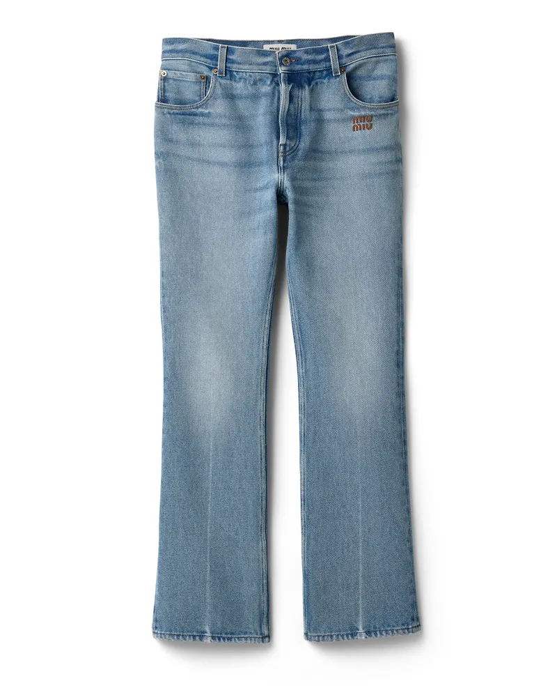 Miu Miu Five-pocket-jeans Aus Gewaschenem Denim, Damen, Saphirblau, Größe Saphirblau