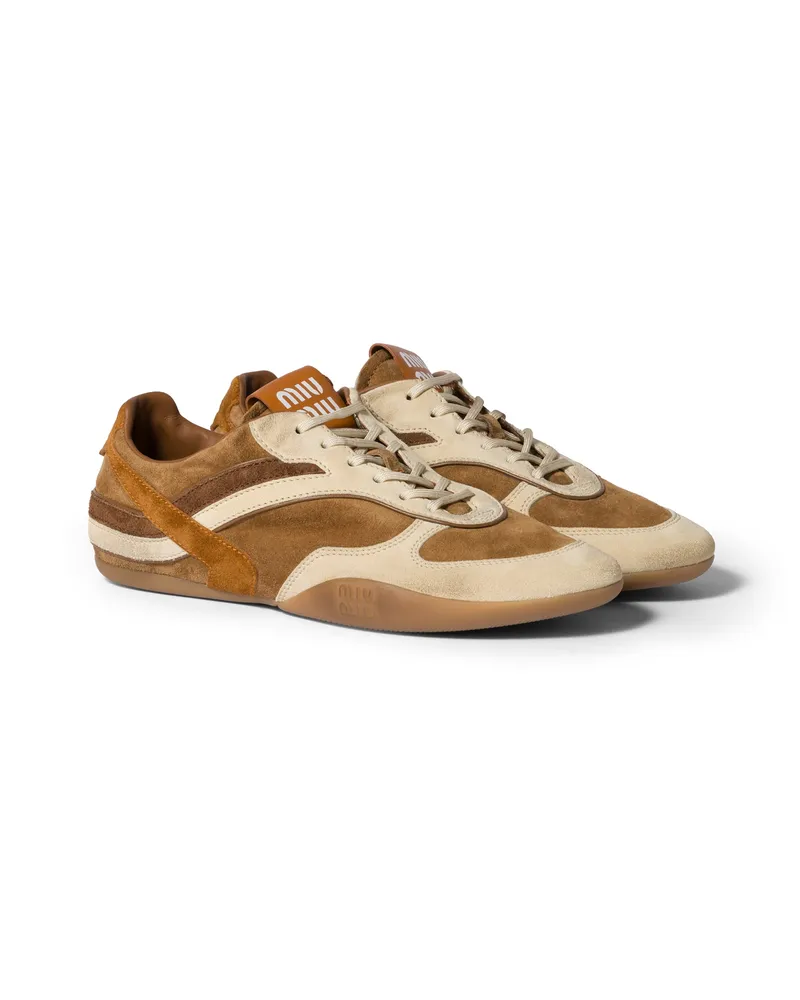 Miu Miu Gymnasium Sneaker Aus Wildleder , Damen, Zimt/amber, Größe Zimt
