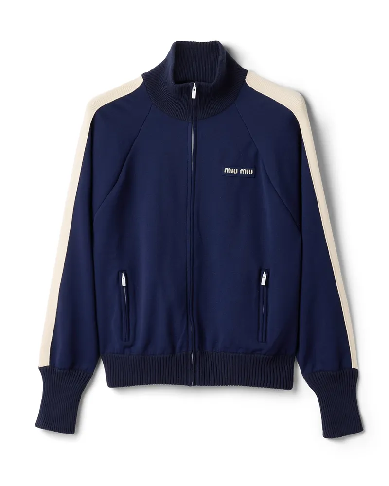 Miu Miu Jacke Aus Funktionsgewebe, Damen, Blau/elfenbein, Größe Blau