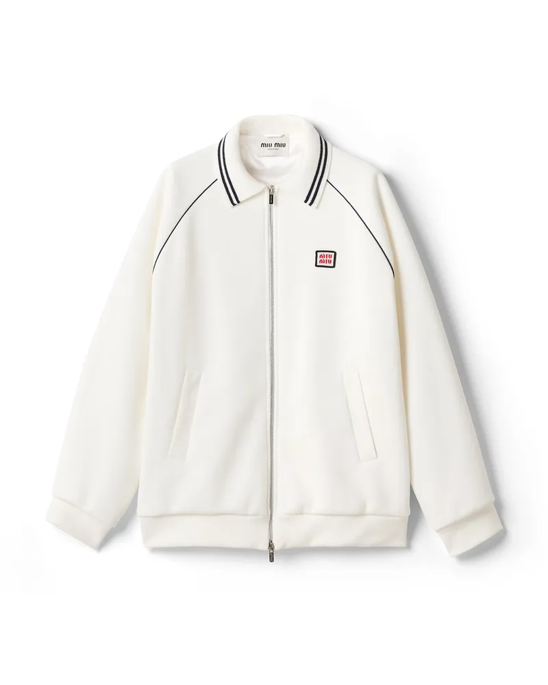 Miu Miu Blousonjacke Aus Bonded Baumwollpiqué, Damen, Weiss, Größe Weiss