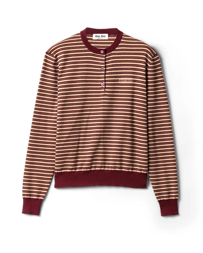Miu Miu Gestreifter Pullover Aus Wolle, Damen, Amarant/sand, Größe Amarant