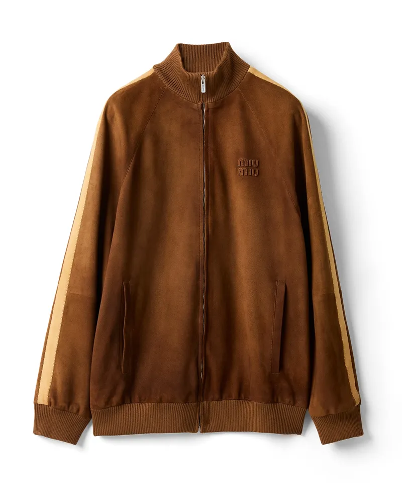 Miu Miu Jacke Aus Gewachstem Wildleder, Damen, Cognac, Größe Cognac
