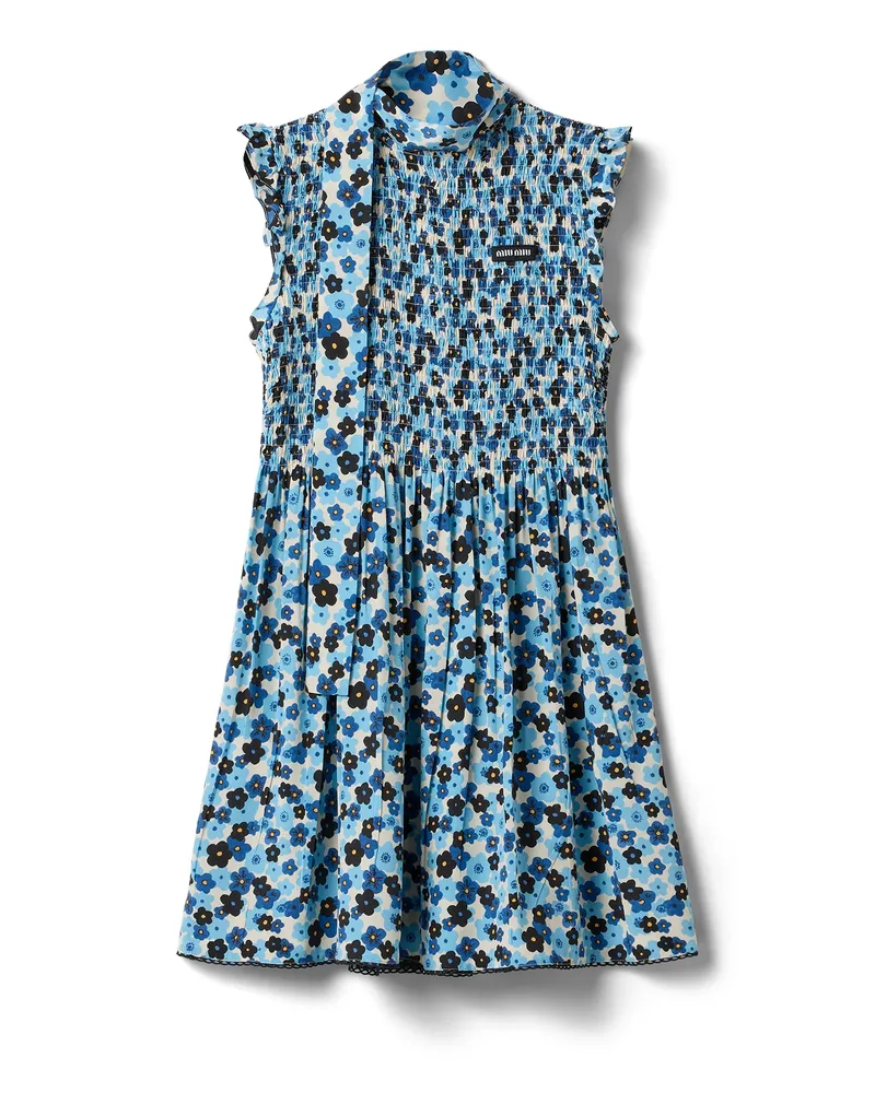 Miu Miu Minikleid Aus Crêpe De Chine , Damen, Elfenbein/hellblau, Größe Elfenbein
