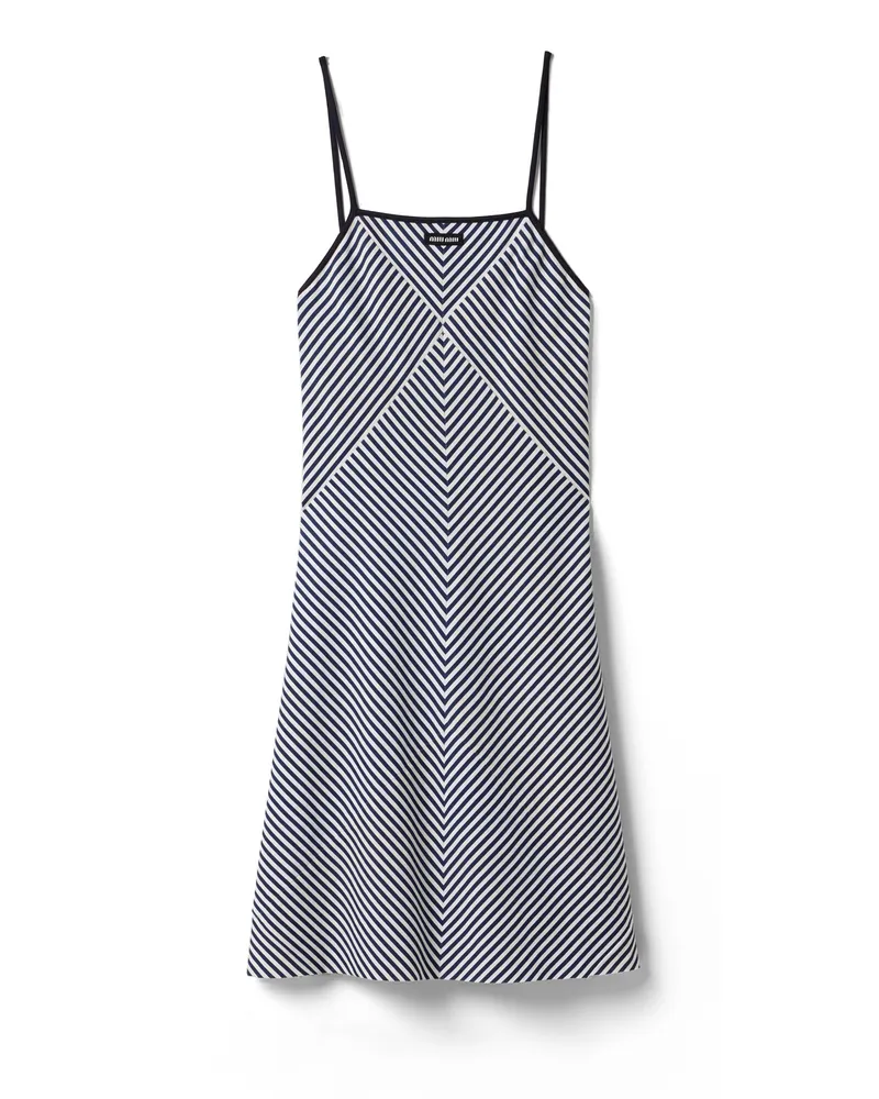 Miu Miu Kleid Aus Gestreiftem Jersey, Damen, Weiss/blau, Größe Weiss