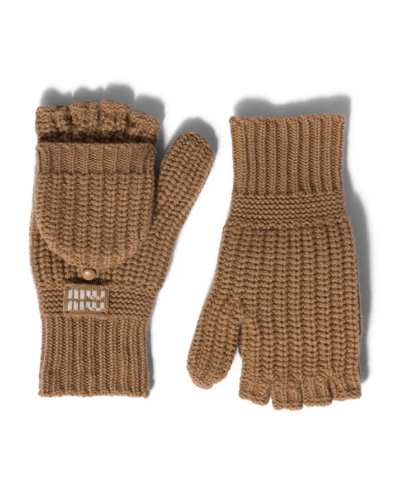 Miu Miu Fingerlose Handschuhe Aus Wolle Und Kaschmir, Damen, Kamelbraun, Größe Kamelbraun
