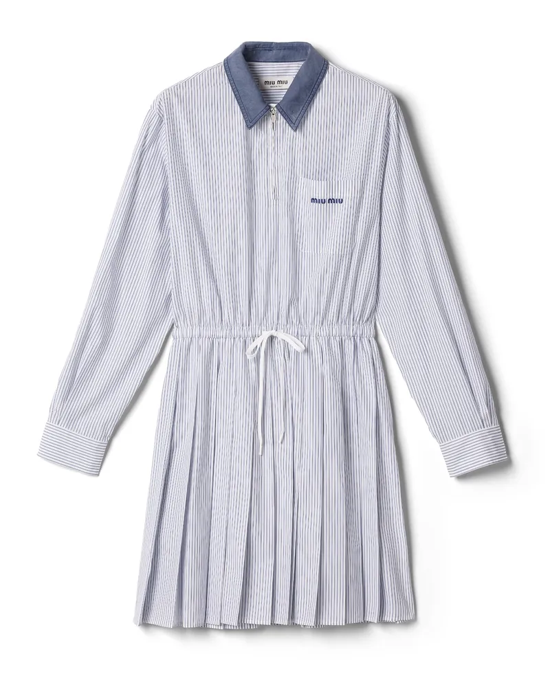 Miu Miu Gestreiftes Kleid Aus Popeline, Damen, Blau/weiss, Größe Blau