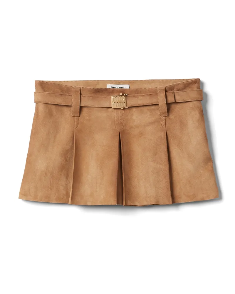 Miu Miu Faltenrock Aus Wildleder, Damen, Ahornbraun, Größe Ahornbraun