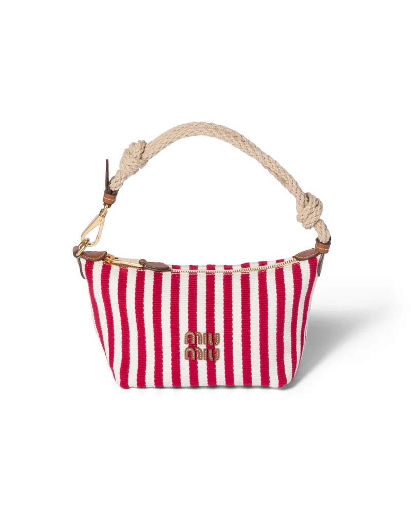 Miu Miu Pouch Aus Baumwolle Und Leder, Damen, Rubinrot/cognac Rubinrot