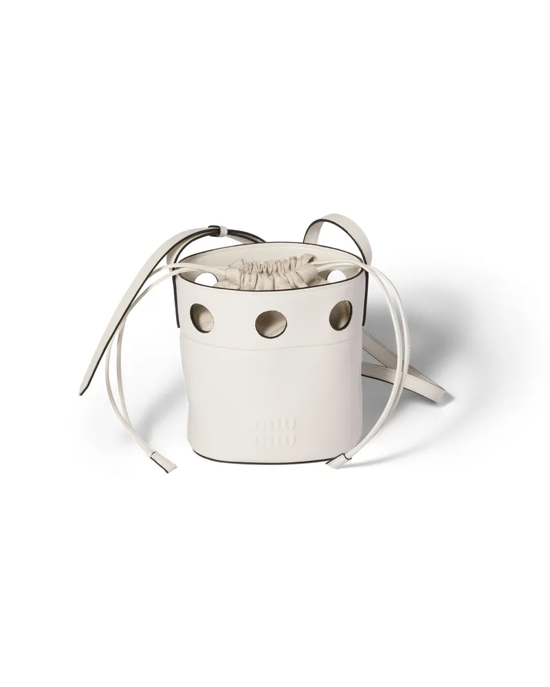 Miu Miu Bucket Bag Aus Leder, Damen, Weiss Weiss