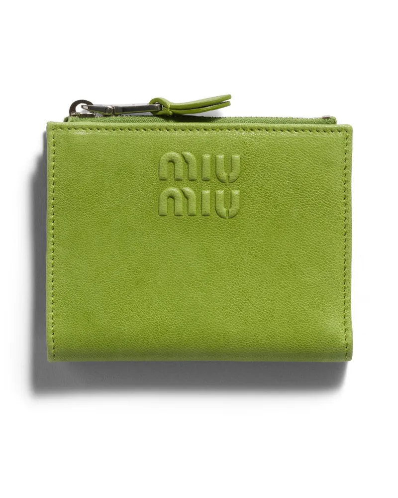 Miu Miu Kleine Geldbörse Aus Leder, Damen, Farngrün Farngrün