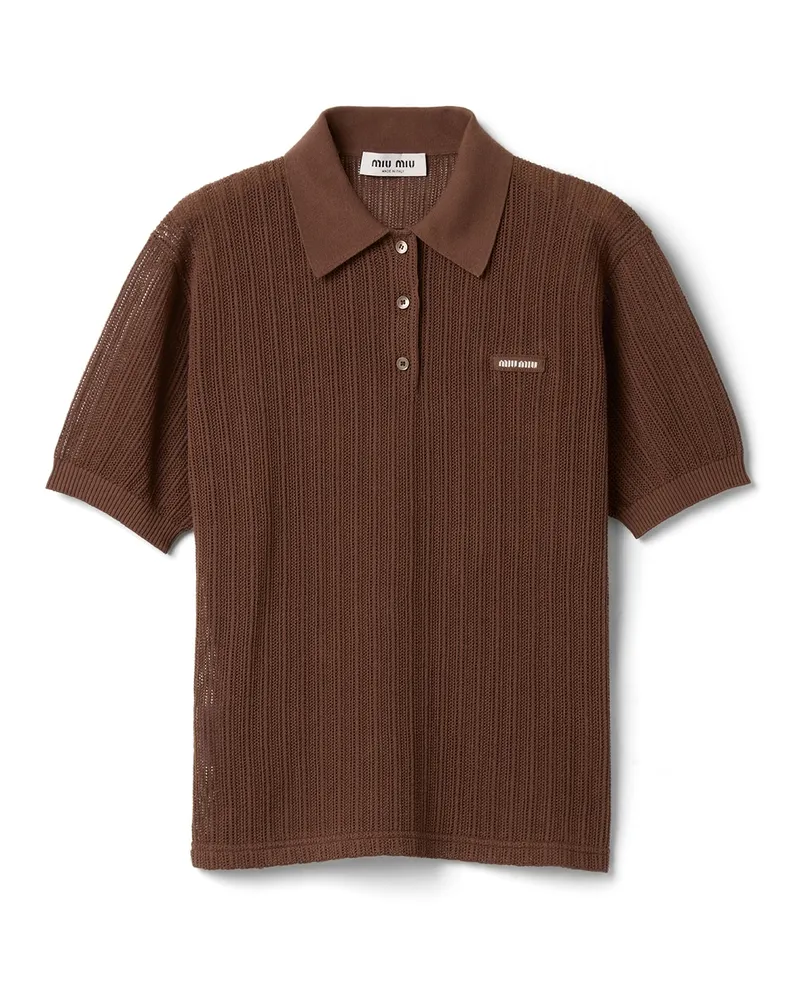 Miu Miu Poloshirt Aus Baumwollstrick, Damen, Kakaobraun, Größe Kakaobraun