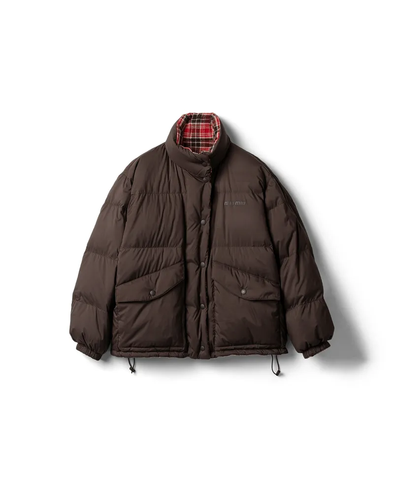 Miu Miu Wendbare Daunenjacke Aus Technischem Pongé, Damen, Rot/ebenholz, Größe Rot