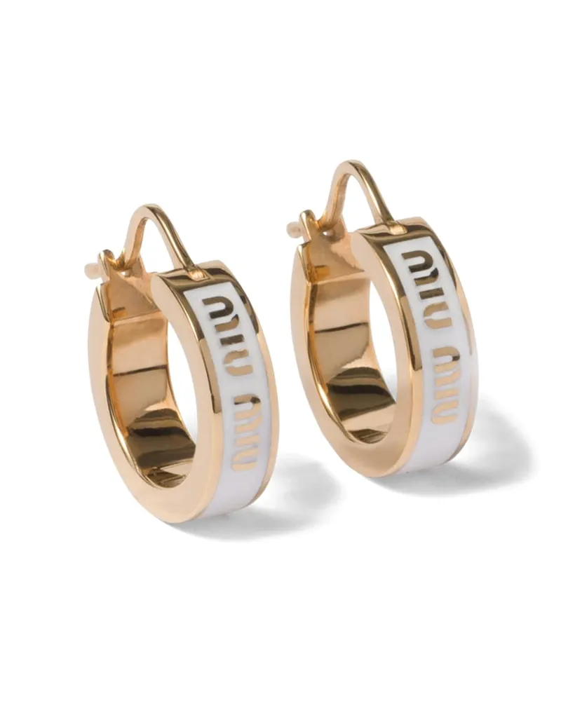 Miu Miu Ohrringe Aus Emailliertem Metall, Damen, Weiss Weiss