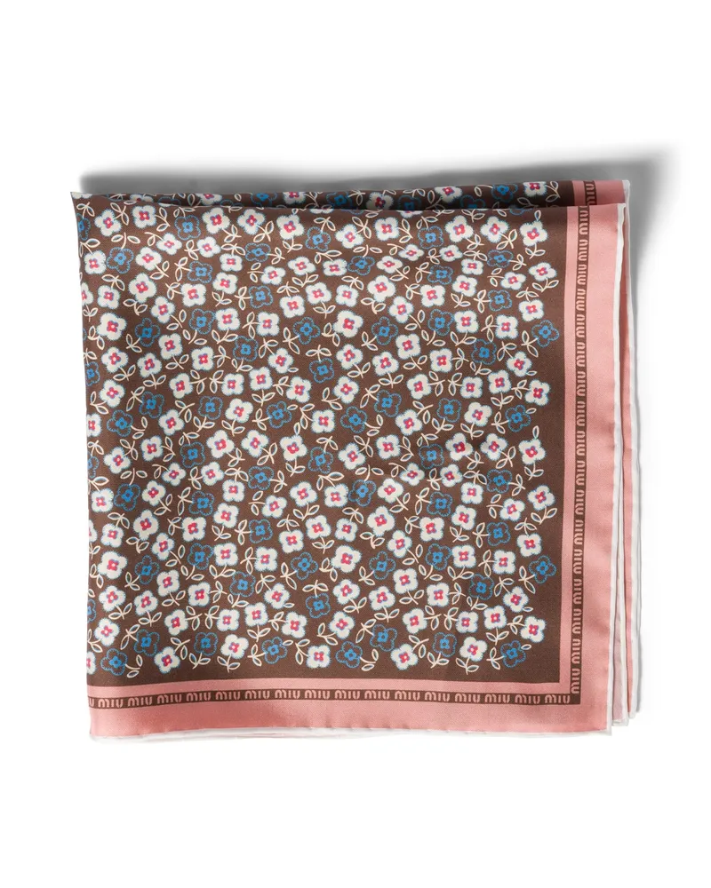 Miu Miu Schal Aus Bedrucktem Twill, Damen, Kakao/vanille Kakao