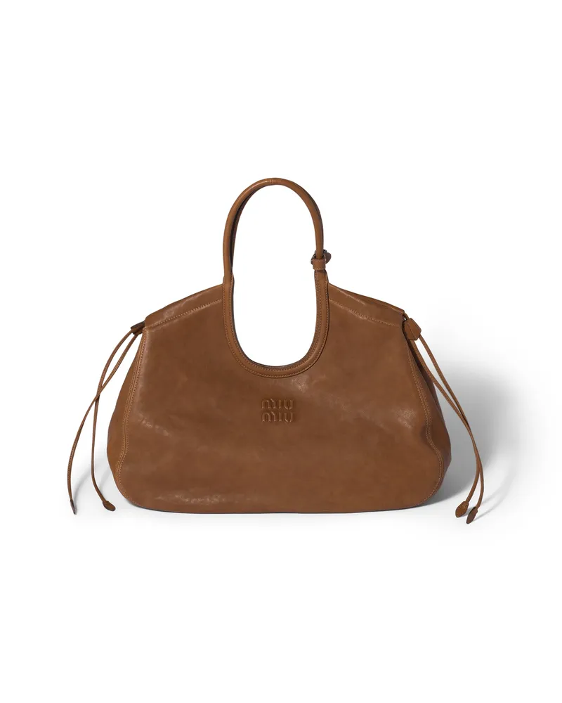 Miu Miu Ivy Tragetasche Aus Nappa-leder , Damen, Eiche Eiche