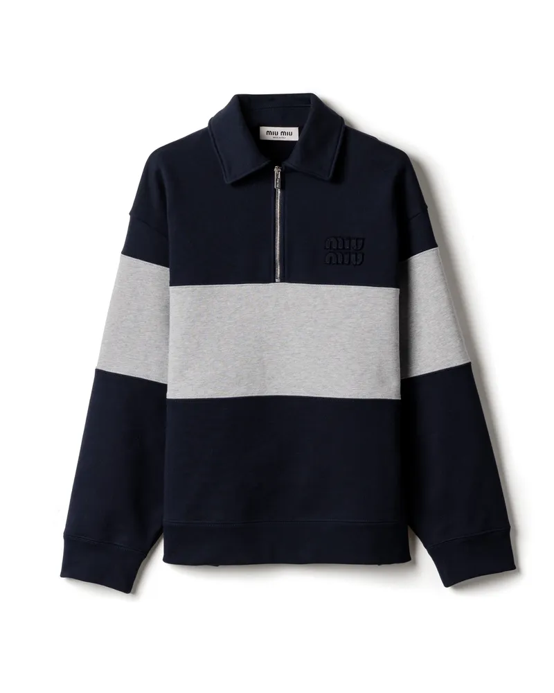 Miu Miu Sweatshirt Aus Baumwolle Mit Halbreißverschluss, Damen, Blau/grau, Größe Blau