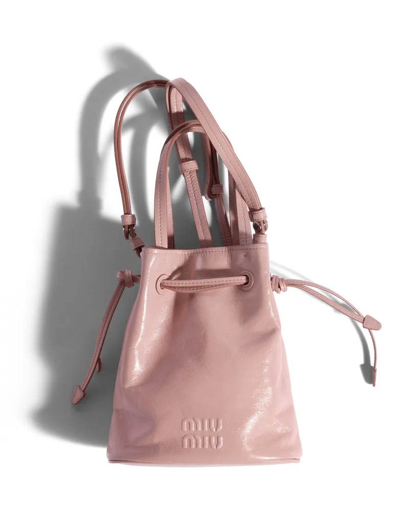 Miu Miu Pouch Aus Glänzendem Leder, Damen, Zartrosa Zartrosa