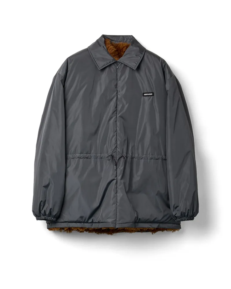 Miu Miu Blousonjacke Aus Technischem Gewebe Und Lammfell, Damen, Hämatit, Größe Hämatit