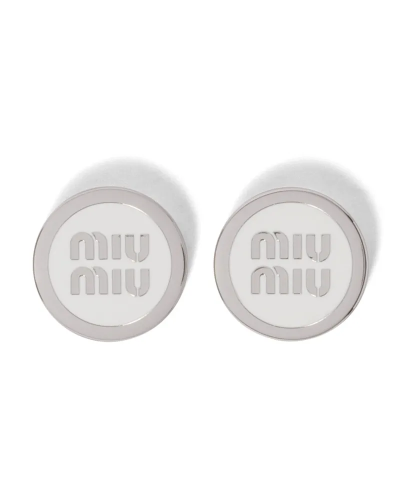 Miu Miu Ohrringe Aus Emailliertem Metall, Damen, Weiss Weiss