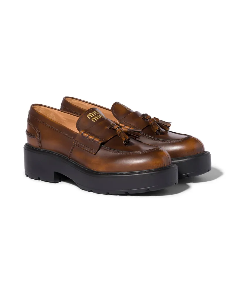Miu Miu Deco' Loafer Aus Leder, Damen, Sienna, Größe Sienna