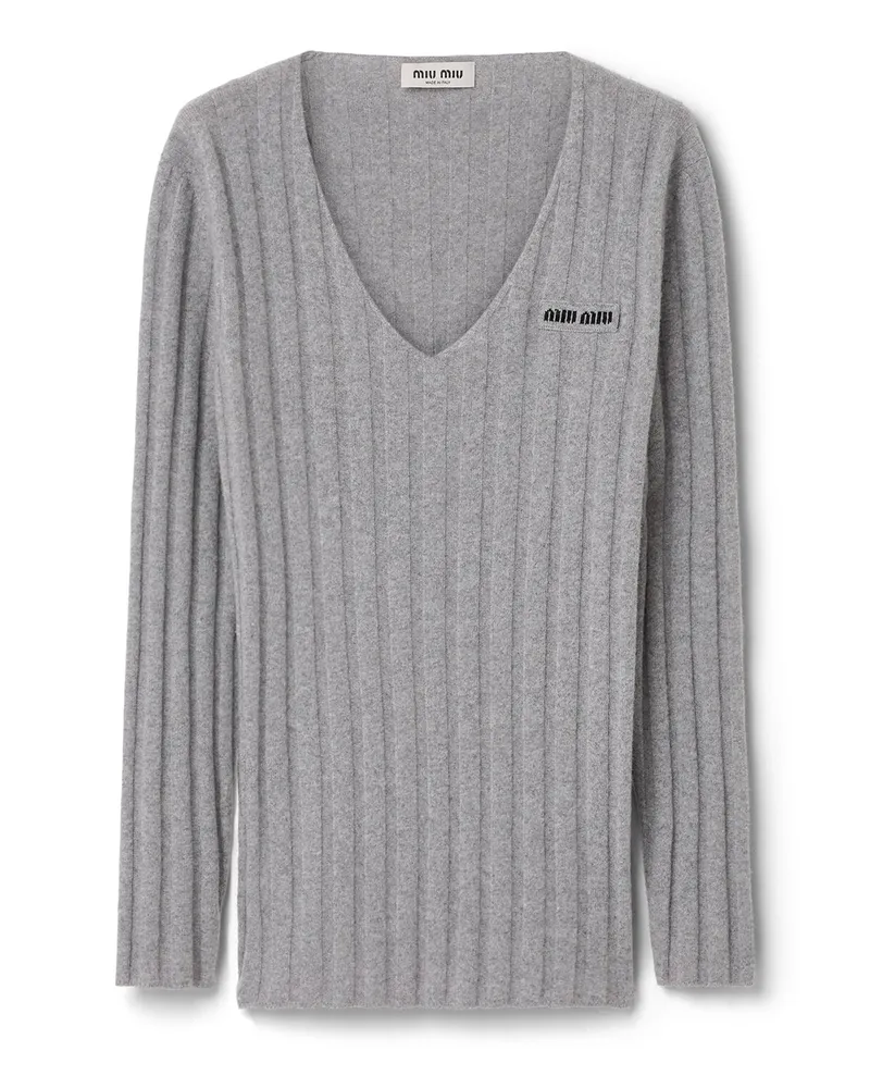 Miu Miu Pullover Mit V-ausschnitt Aus Wolle Und Kaschmir, Damen, Grau, Größe Grau