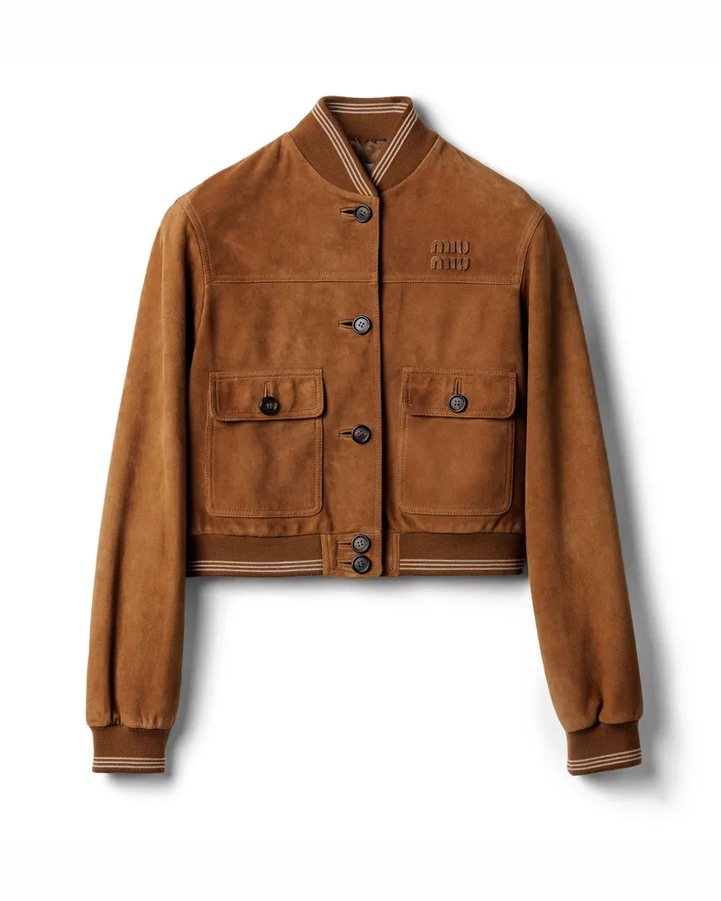 Miu Miu Blousonjacke Aus Wildleder, Damen, Zimt, Größe Zimt