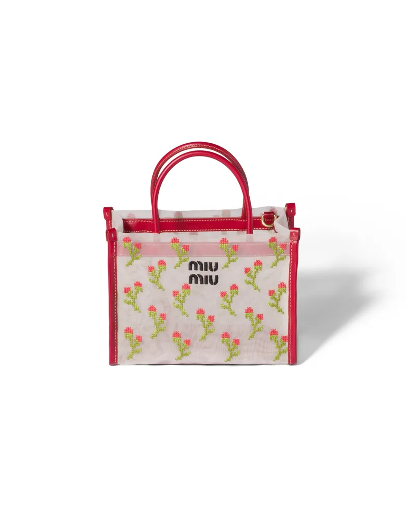 Miu Miu Bestickte Henkeltasche Aus Mesh, Damen, Rot Rot