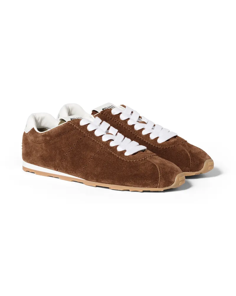Miu Miu Plume Sneaker Aus Wildleder, Damen, Kakaobraun, Größe Kakaobraun