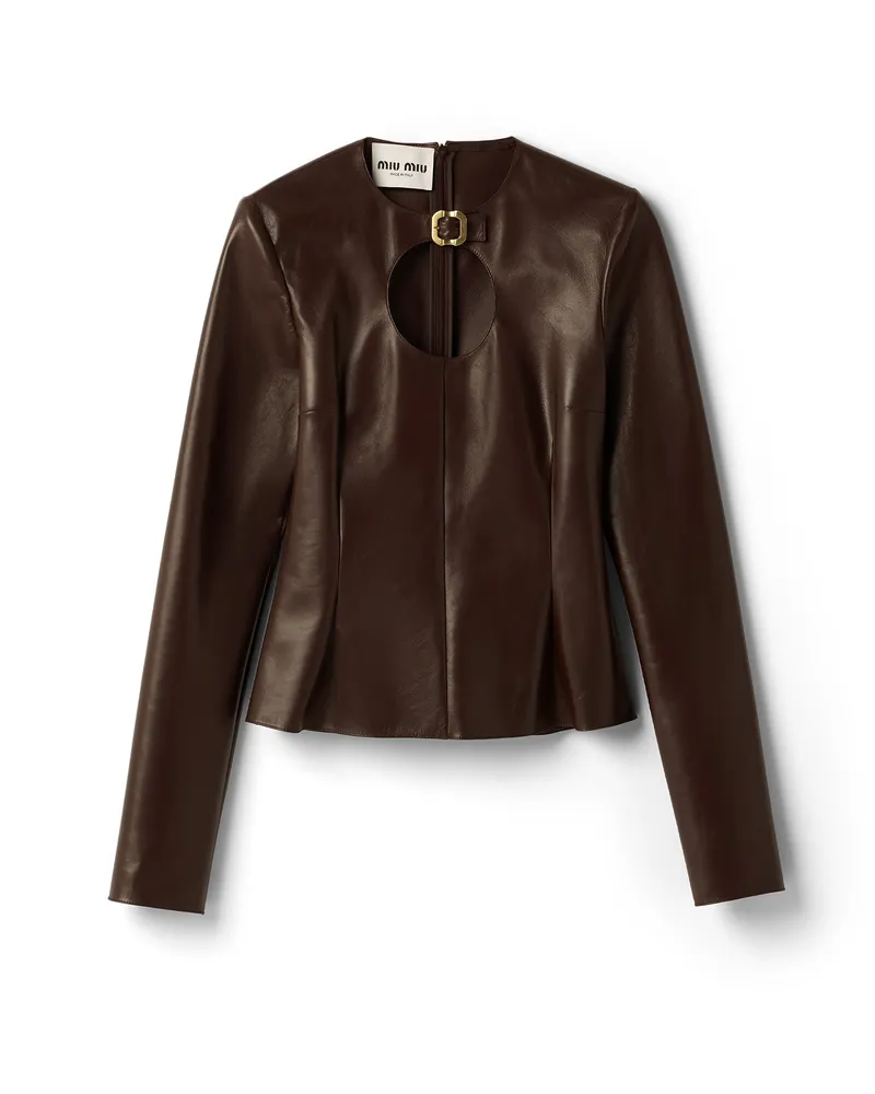 Miu Miu Langarm-top Aus Nappa-leder Mit Schließe, Damen, Sienna, Größe Sienna