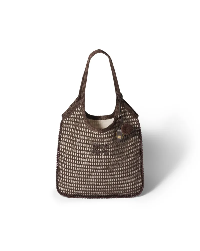 Miu Miu Ivy Häkeltasche Aus Raphiabast, Damen, Kakaobraun Kakaobraun