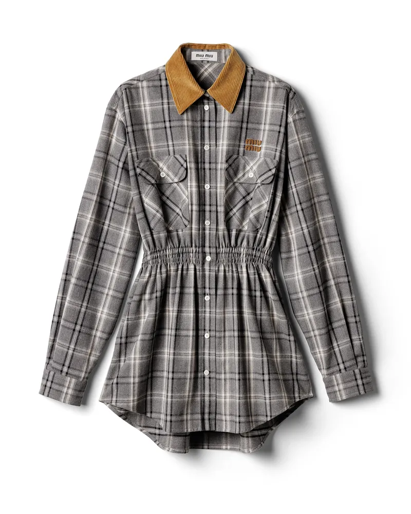 Miu Miu Minikleid Aus Flanell, Damen, Schiefergrau, Größe Schiefergrau