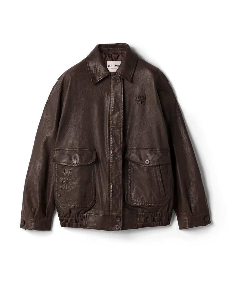 Miu Miu Blousonjacke Aus Leder, Damen, Dunkelbraun, Größe Dunkelbraun