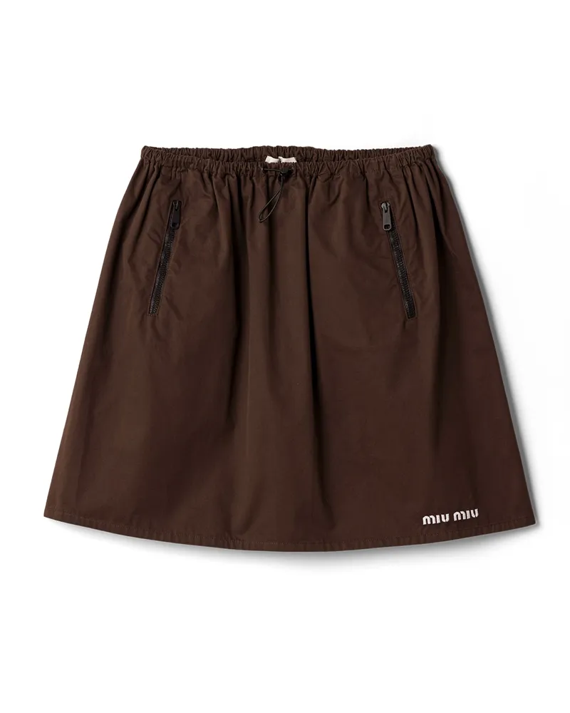 Miu Miu Rock Aus Gewaschener Gabardine, Damen, Ebenholz, Größe Ebenholz
