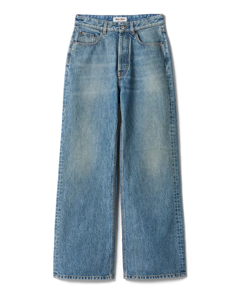 Miu Miu Five-pocket-jeans Aus Gewaschenem Denim, Damen, Blau, Größe Blau
