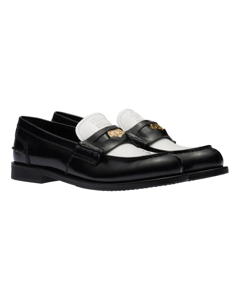 Miu Miu Loafer Aus Leder, Damen, Schwarz/weiss, Größe Schwarz