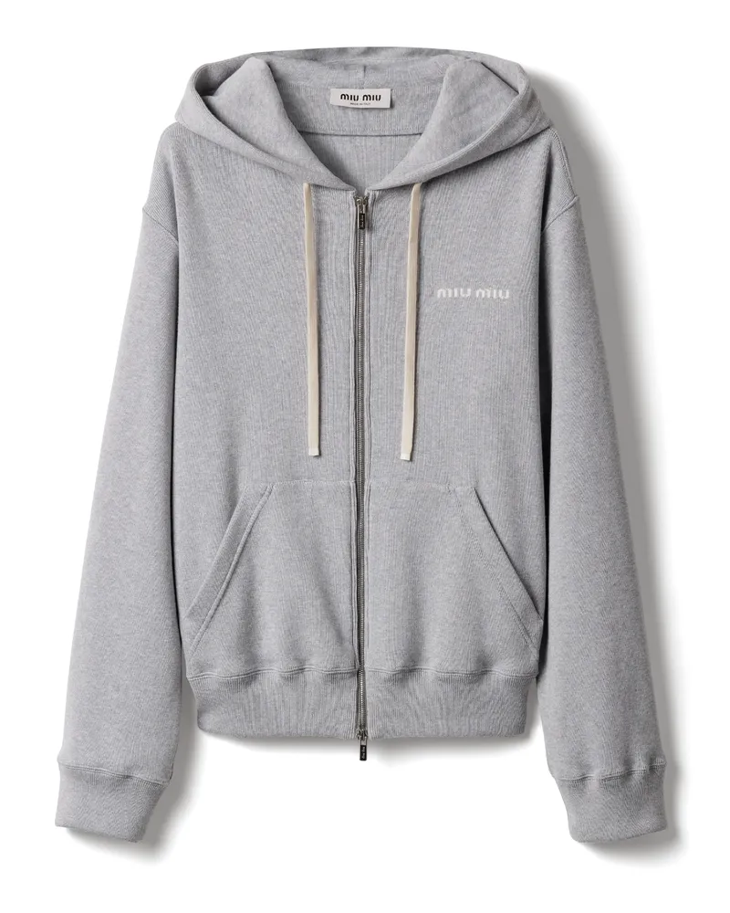 Miu Miu Kapuzenpullover Aus Baumwoll-fleece Mit Reißverschluss, Damen, Grau, Größe Grau
