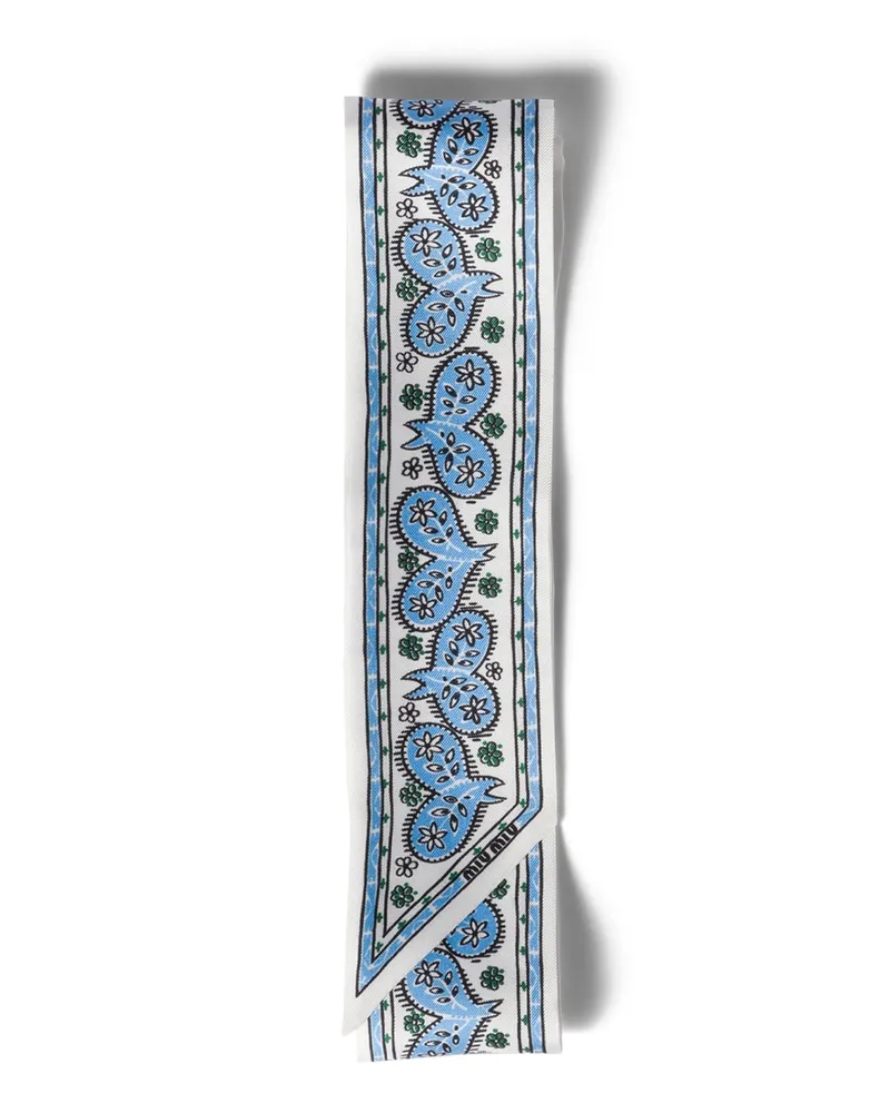 Miu Miu Schal Aus Bedrucktem Twill, Damen, Weiss+babyblau Weiss+babyblau