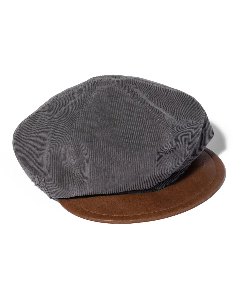 Miu Miu Schiebermütze Aus Cord Und Leder, Damen, Rauch/eiche, Größe Rauch