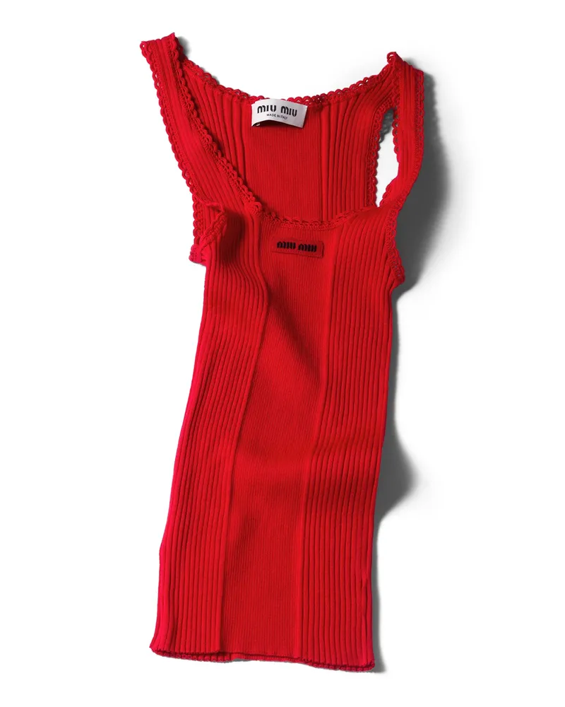 Miu Miu Tanktop Aus Wolle In Rippstrick, Damen, Rot, Größe Rot