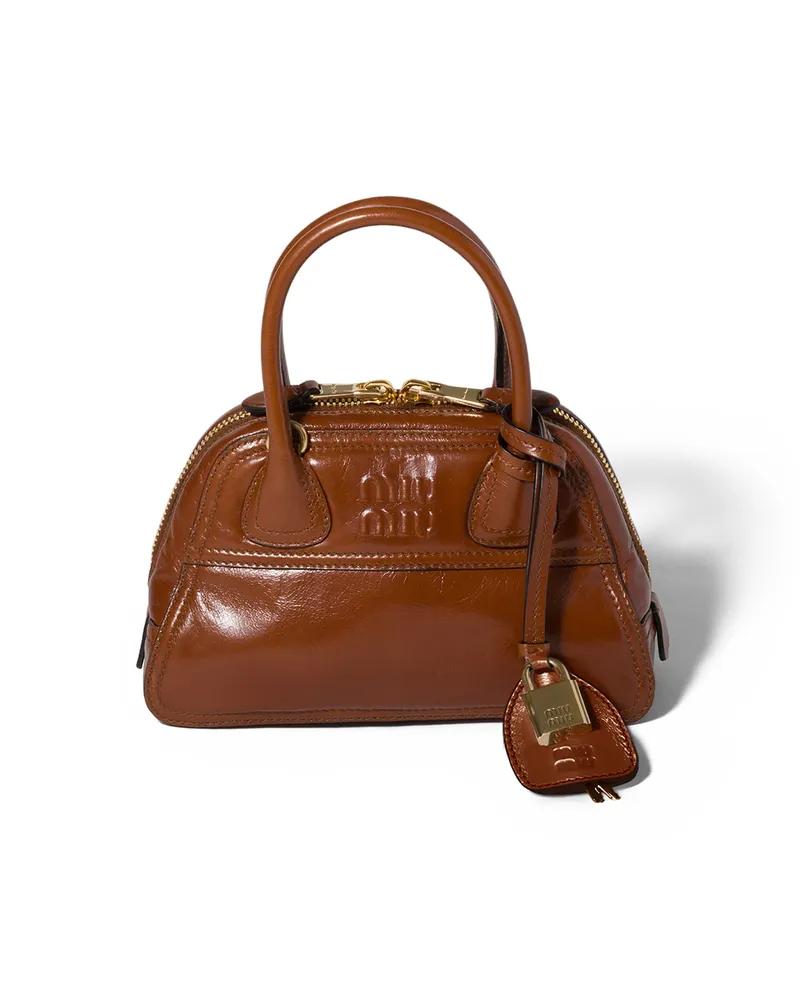 Miu Miu Vivant Mini Bag Aus Glänzendem Leder, Damen, Palisander Palisander
