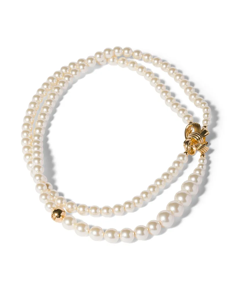 Miu Miu Halskette Aus Metall Mit Perlen, Damen, Gold/cremeweiss, Größe Gold