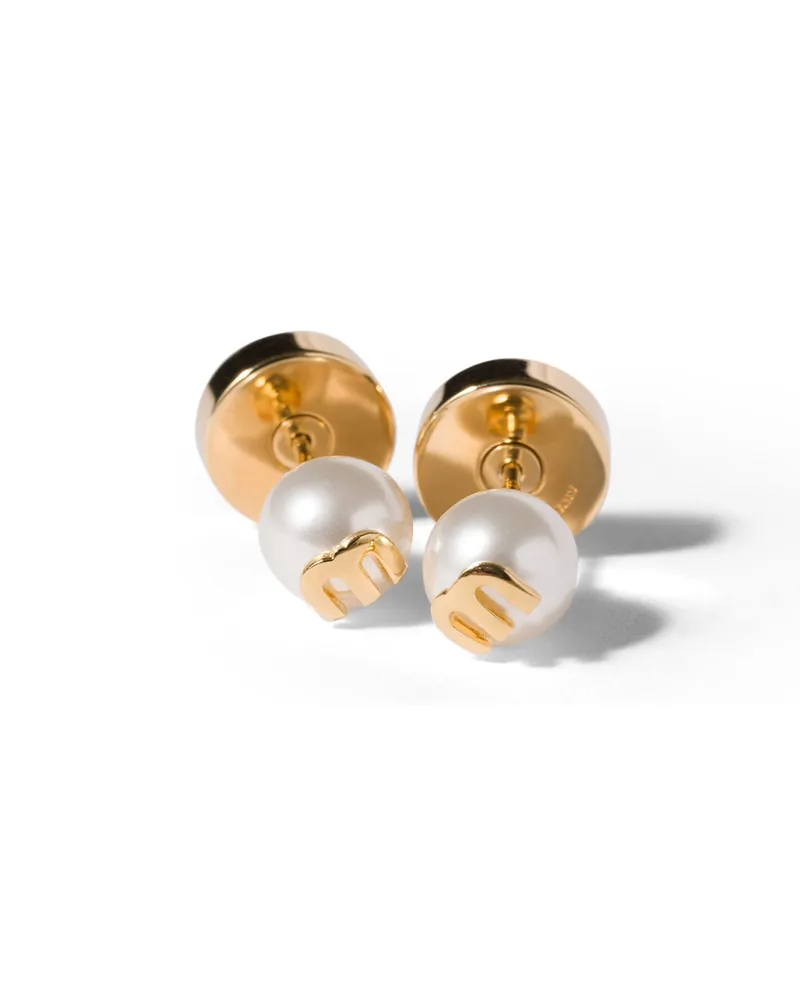 Miu Miu Ohrringe Aus Metall Mit Perlen, Damen, Gold/cremeweiss Gold