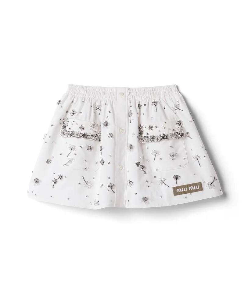 Miu Miu Bestickter Popeline-minirock, Damen, Weiss, Größe Weiss