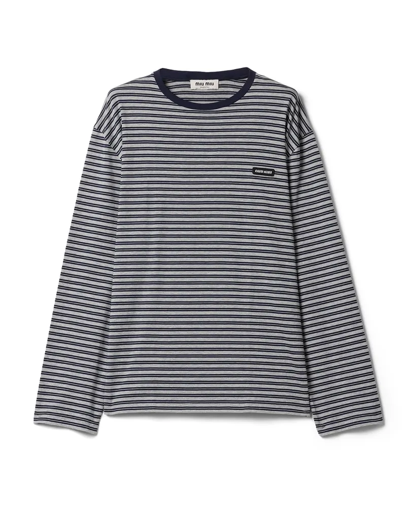 Miu Miu Gestreiftes T-shirt Aus Jersey, Damen, Grau+blau, Größe Grau+blau
