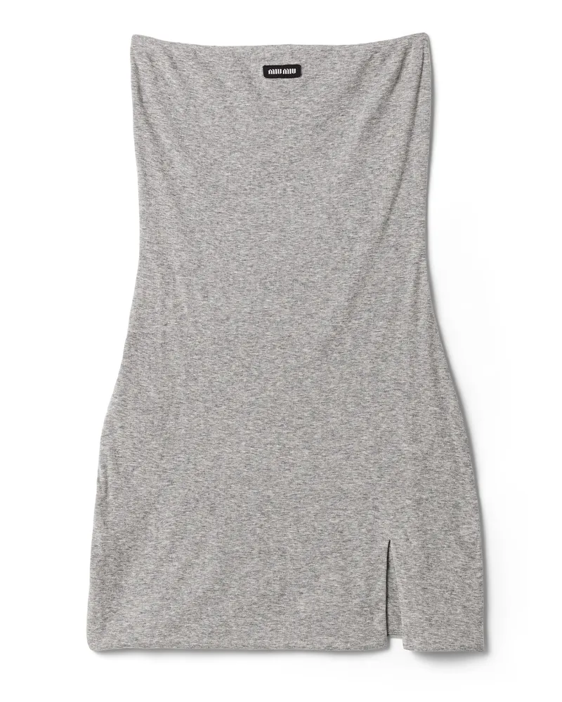 Miu Miu Kleid Aus Geripptem Jersey, Damen, Grau, Größe Grau