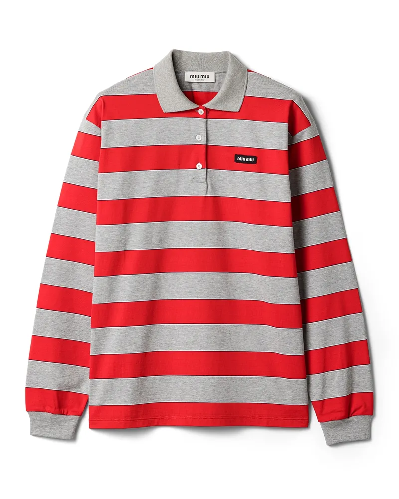 Miu Miu Gestreiftes Poloshirt Aus Jersey, Damen, Rot/grau, Größe Rot